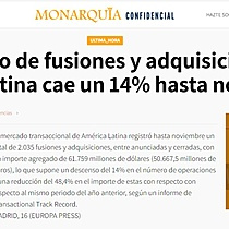 El mercado de fusiones y adquisiciones en Amrica Latina cae un 14% hasta noviembre